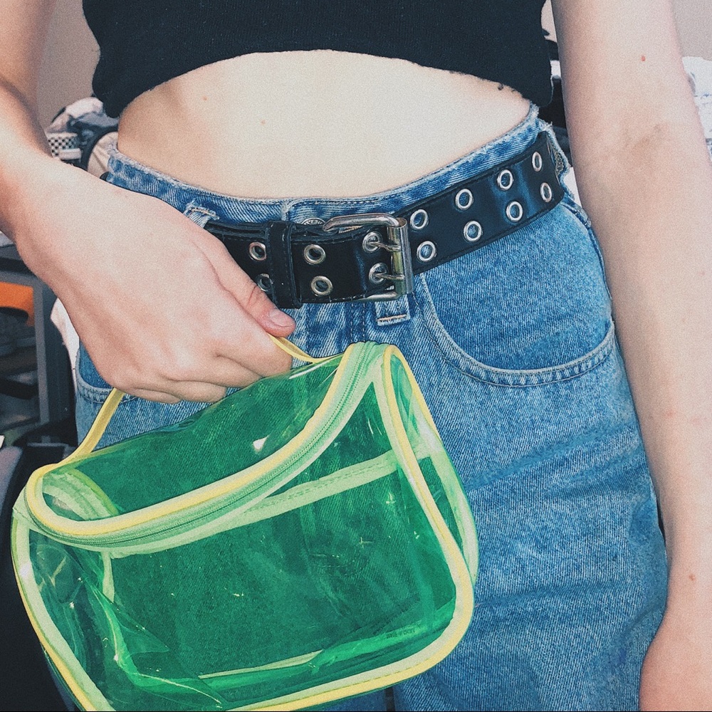 Green, see through purse.